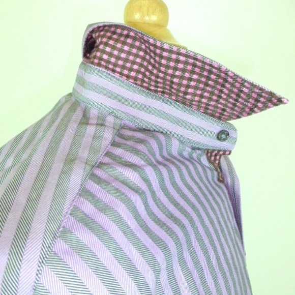 ROBERT GRAHAM SHIRT Purple black stripe contrast cuff cotton L - Picture 3 of 10